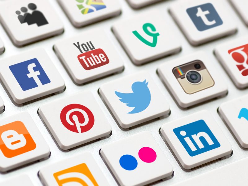Modern Keyboard With Colored Social Network Buttons. Modern Keyboard With Colored Social Network Buttons.
